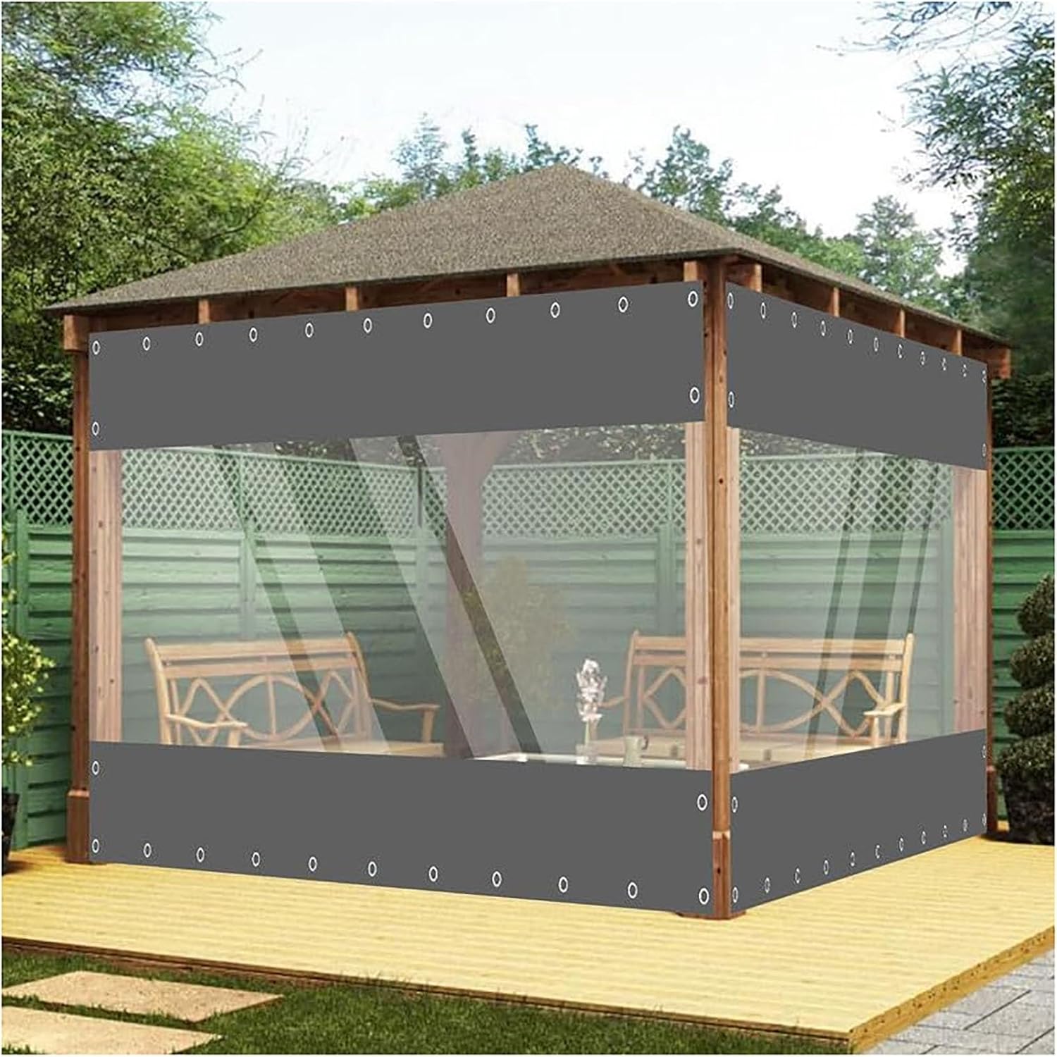 Clear Waterproof Tarp For Greenhouse Heavy Duty PVC Vinyl Tarp Roofing Panels With Metal Grommets And Cable Tie Cold Weather Resistant For Balcony Garden, Patio, Pavilion ( Size : 200x200cm/6.6x6.6ft