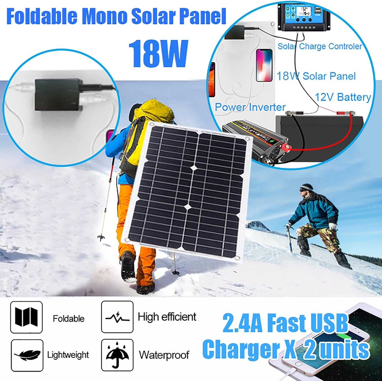 3000W 12V Solar Panel Kit with 18W Panel, 30A Charge Controller, Inverter for 110V/220V Output, Off-Grid Power Supply for RV, Home, Camping, Backup Generator System(Black,12-110v)