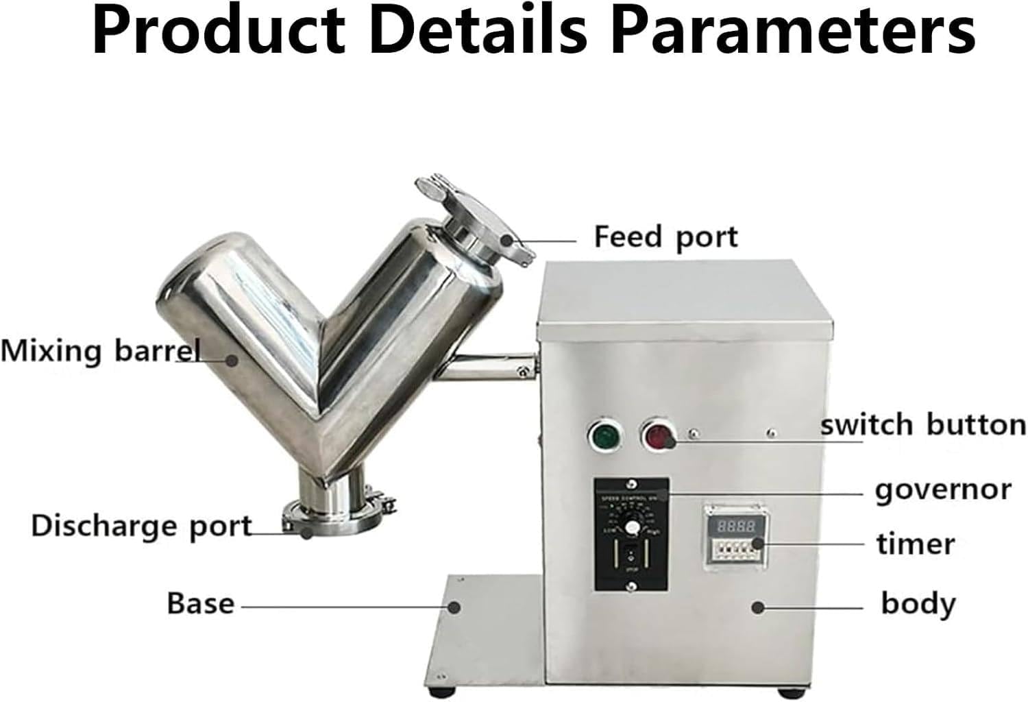 2L V-Type Powder Mixer Chinese Medicine Particle Blender Powder Mixer, Stainless Steel Experimental Mixer for Food and Chemicals Dry Powder Mixing Machine