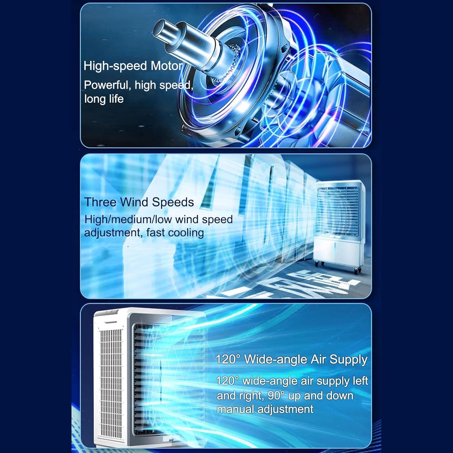 4 in 1 Evaporative Air Cooler, Swamp Cooler Air Conditioner with 3-Speed, Industrial Air Conditioning Fan with 80L Large Water Tank, 120° Oscillation, for Yard, Porch, Factory, Office, Commercial