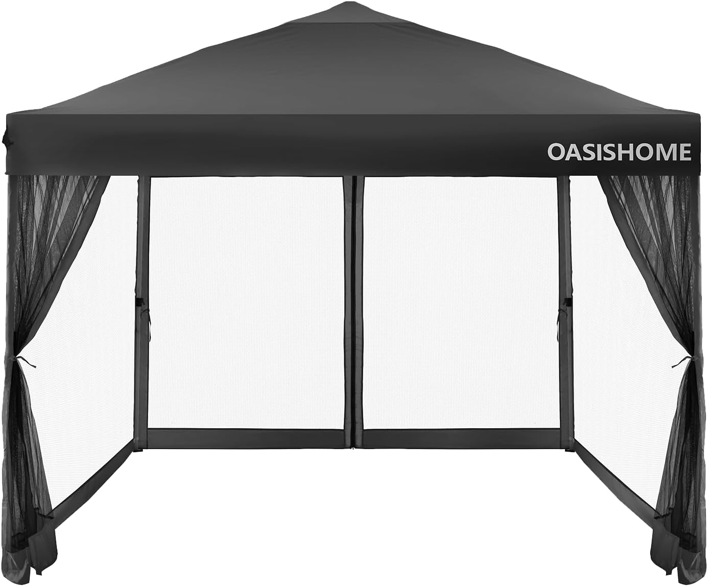 OASISHOME 10'x10' Pop-Up Gazebo Canopy Tent with Netting Sidewalls & Wheeled Bag,Weight Bag, Stakes, Ropes, Waterproof, UV Protection, Heavy-Duty Steel Frame for Backyard/Outdoor/Parties(Black)