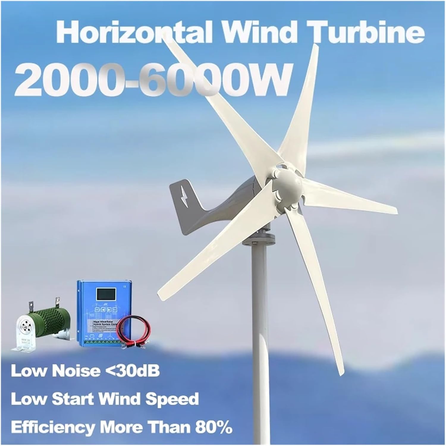 6000W Wind Turbine 12v 24v 48v Horizontal Axis Wind Generator with MPPT Controller Home Use 3KW 5000W Low Wind Speed Low Starting Speed for Home(with mppt Control,24V_3000W)