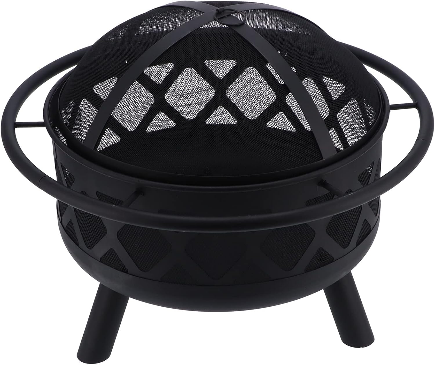 Round Wrought Iron Fire Pit Wood Burning Fire Pit Fireplace for Outdoor Patio Backyard Firepit