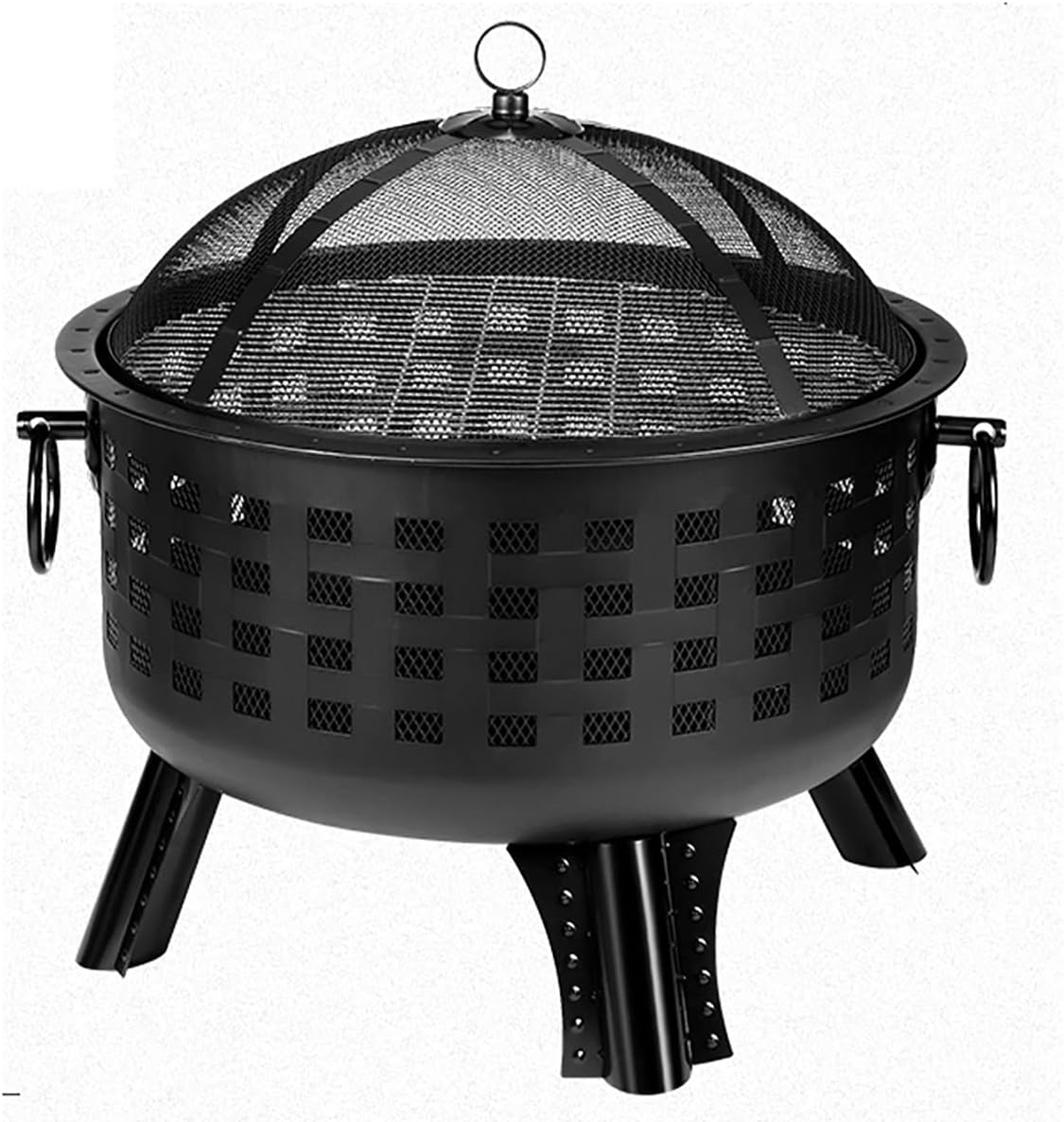 25.5inch Outdoor Wood Burning Fire Pits， Round Basin Camping Fire Pit，Household firewood Basin,with Ornate Black Base, Wood Poker, & Mesh Screen，for Patio Backyard Deck (Color : Black)