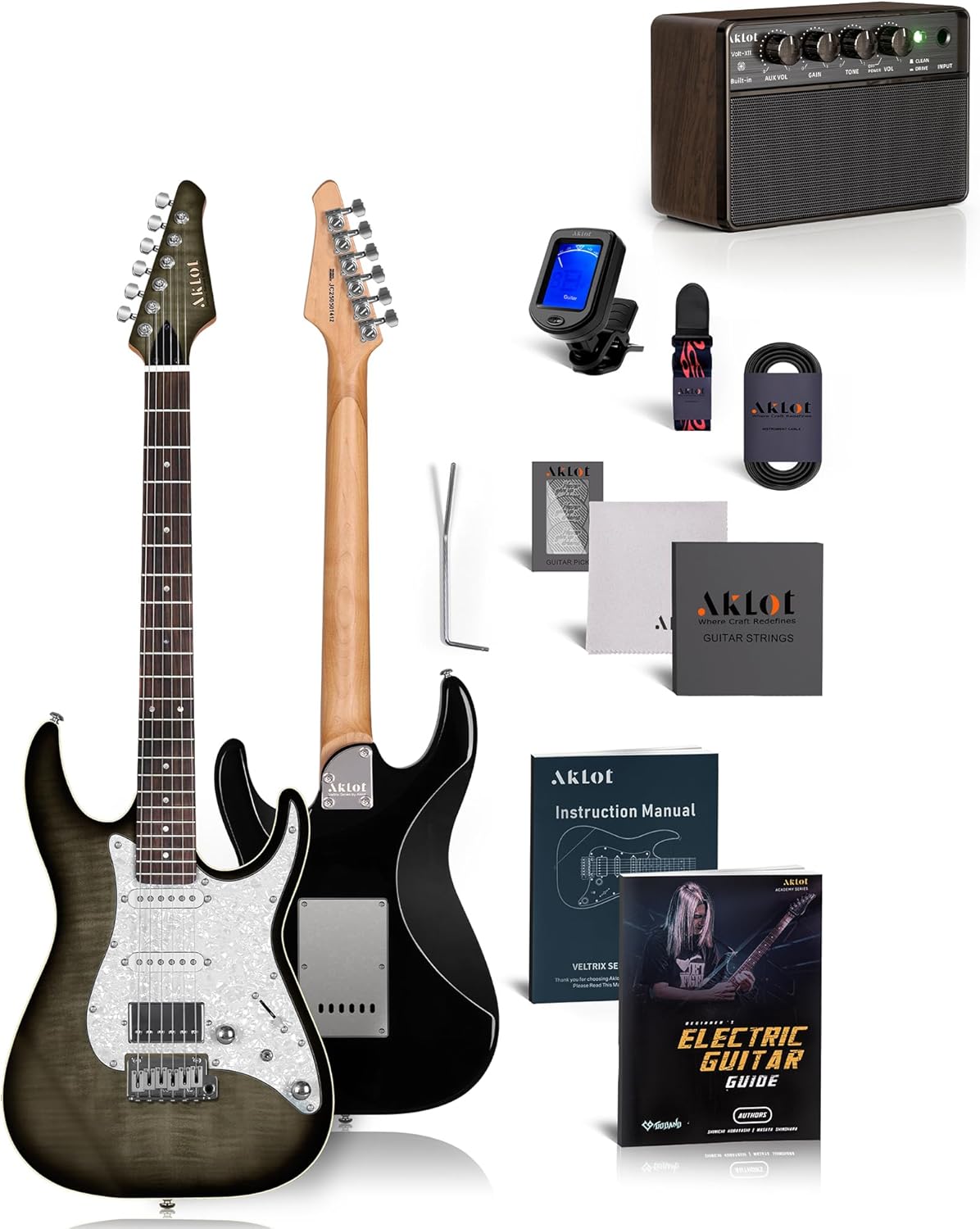 AKLOT Veltrix Electric Guitar Kit with Mini Electric Guitar Amp