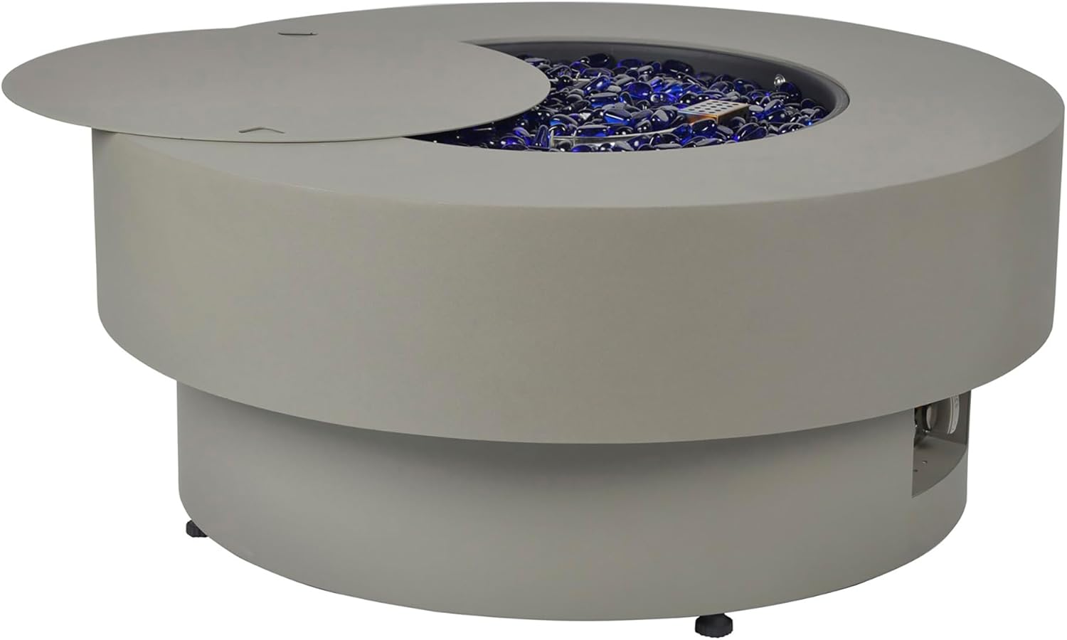 Propane Outdoor Fire Pit Table, Flint & Concrete Look 32.5-inch Round Patio Propane Fire Table 50,000 BTU w/Lid, Glass Rocks, Cover, Pre-Attached 10ft Hose
