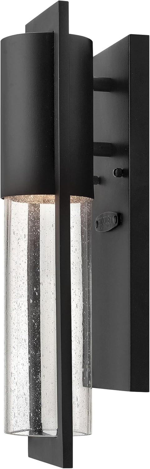 Hinkley Shelter Medium Outdoor LED Wall Mount Lantern - Minimalist Style, Dark Sky-Compliant, Solid Aluminum/Clear Seedy Glass - Black