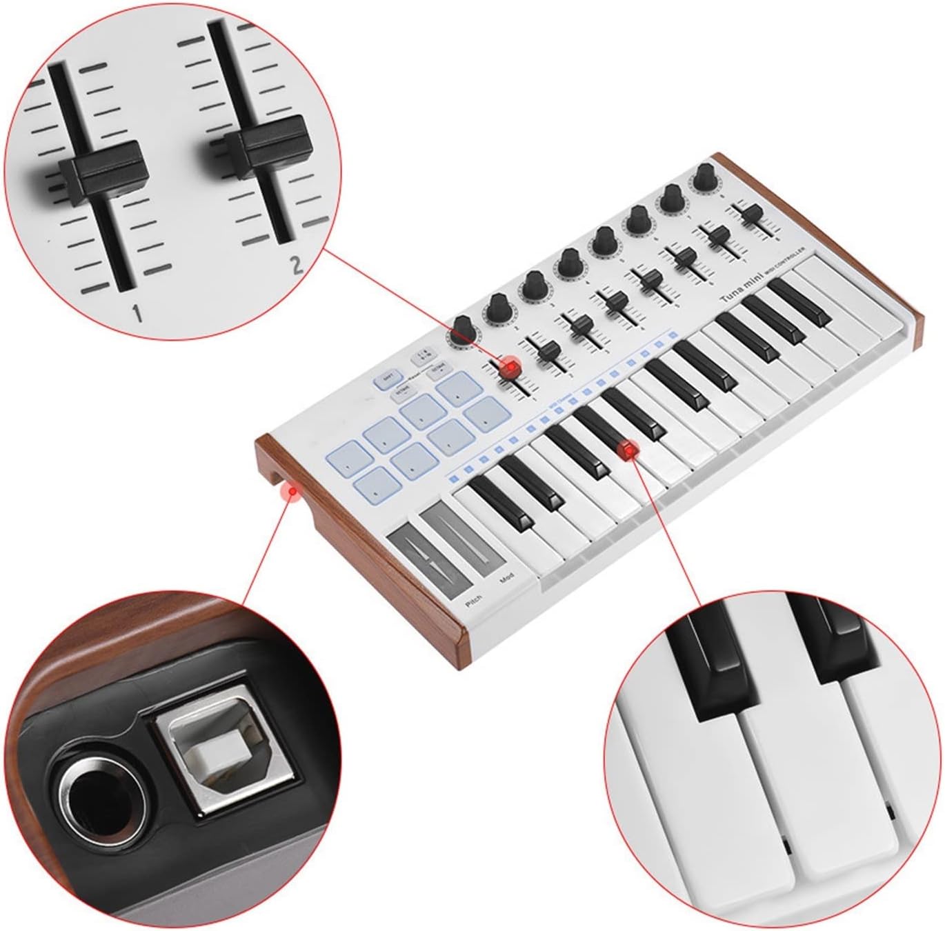Keyboard Piano 25-Key MINI Ultra-Portable USB MIDI Keyboard Controller MIDI Controller 8 RGB Backlit Trigger Pads