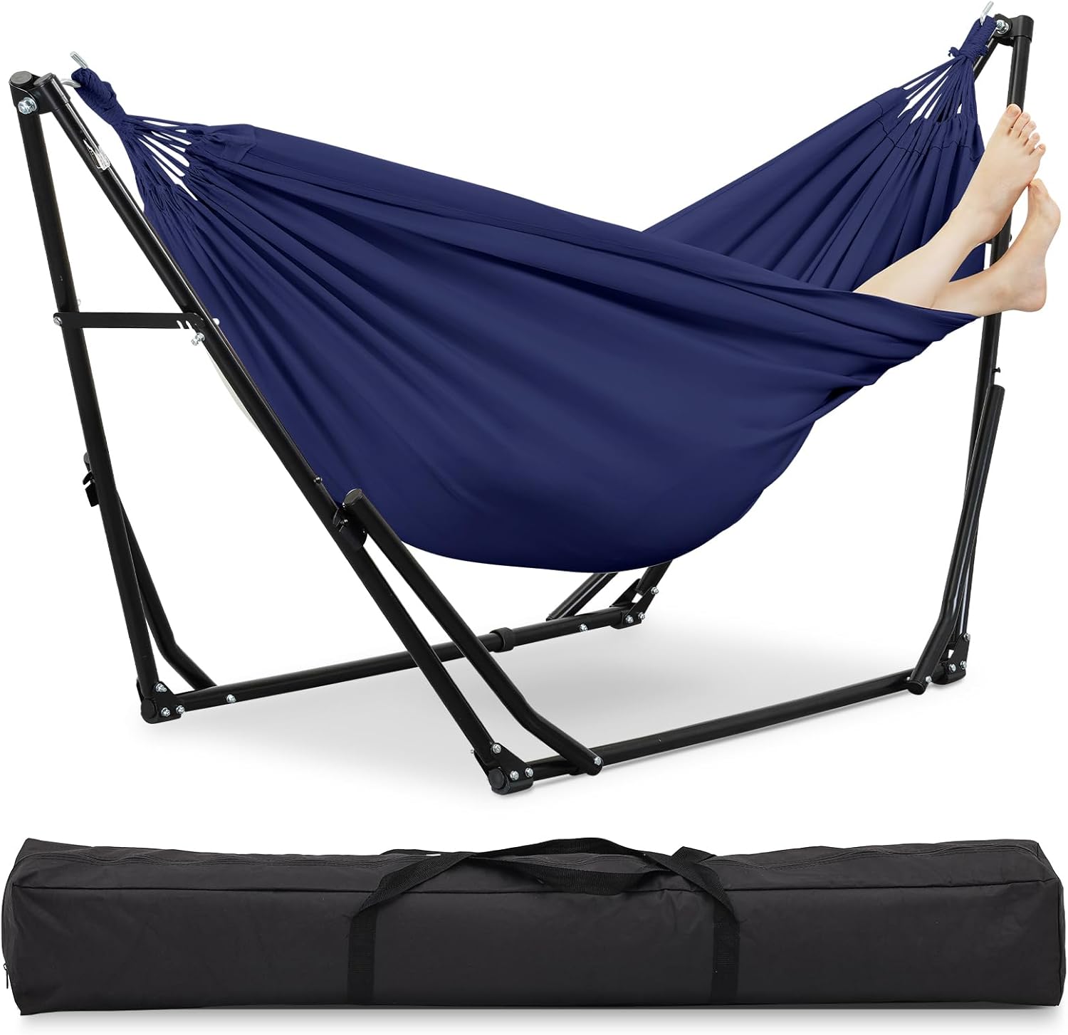 2 in 1 Hammock with Stand, Outdoor Hammock Swing Chair with Portable Heavy Duty Stand, Multi-Functional Hammock Stand 480 lbs Weight Capacit-Blue