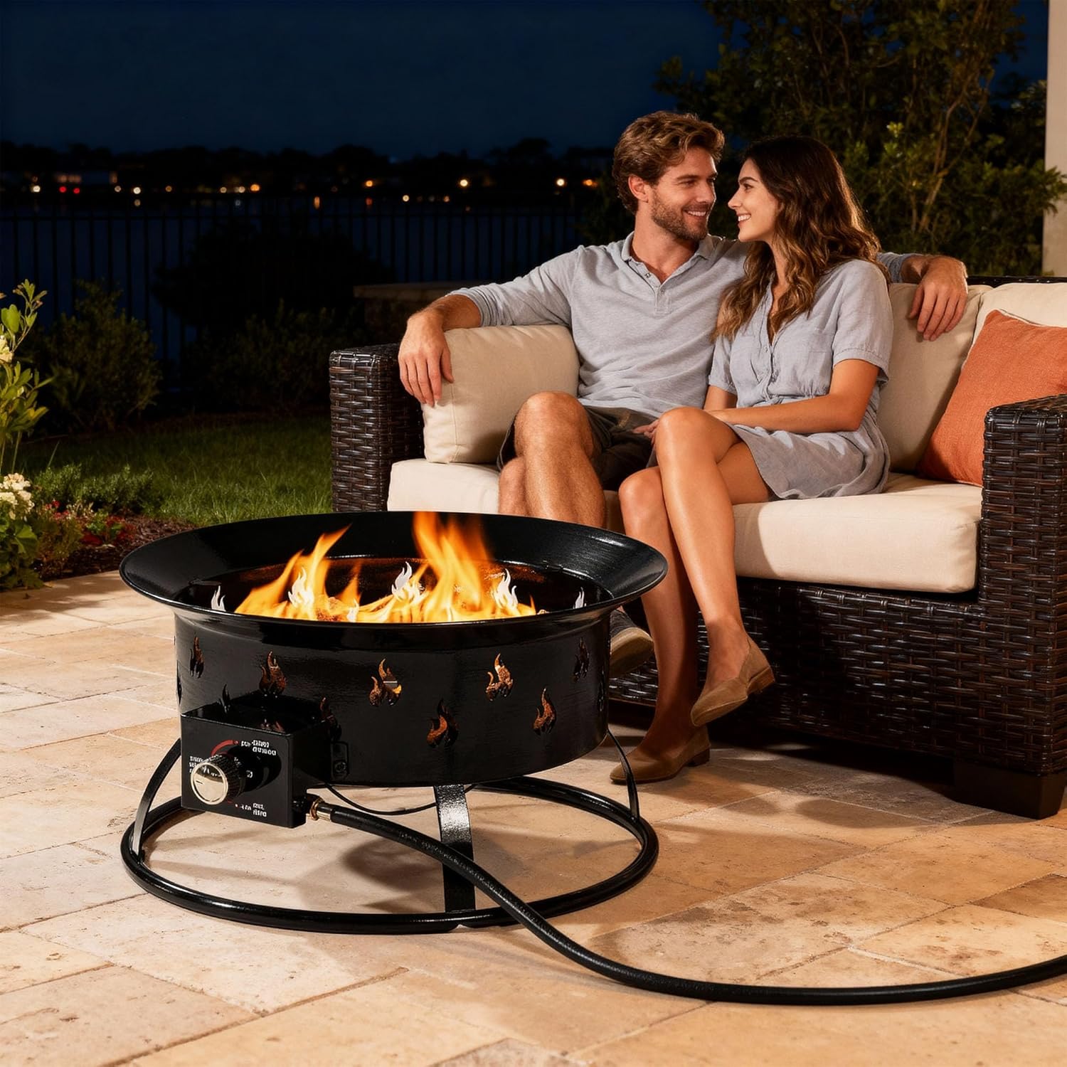 High Output Portable 19 Inch 50000 BTU Propane Fire Pit Smokeless Outdoor Gas Burner with Cover for Backyard Patio and Camping Adventures Black