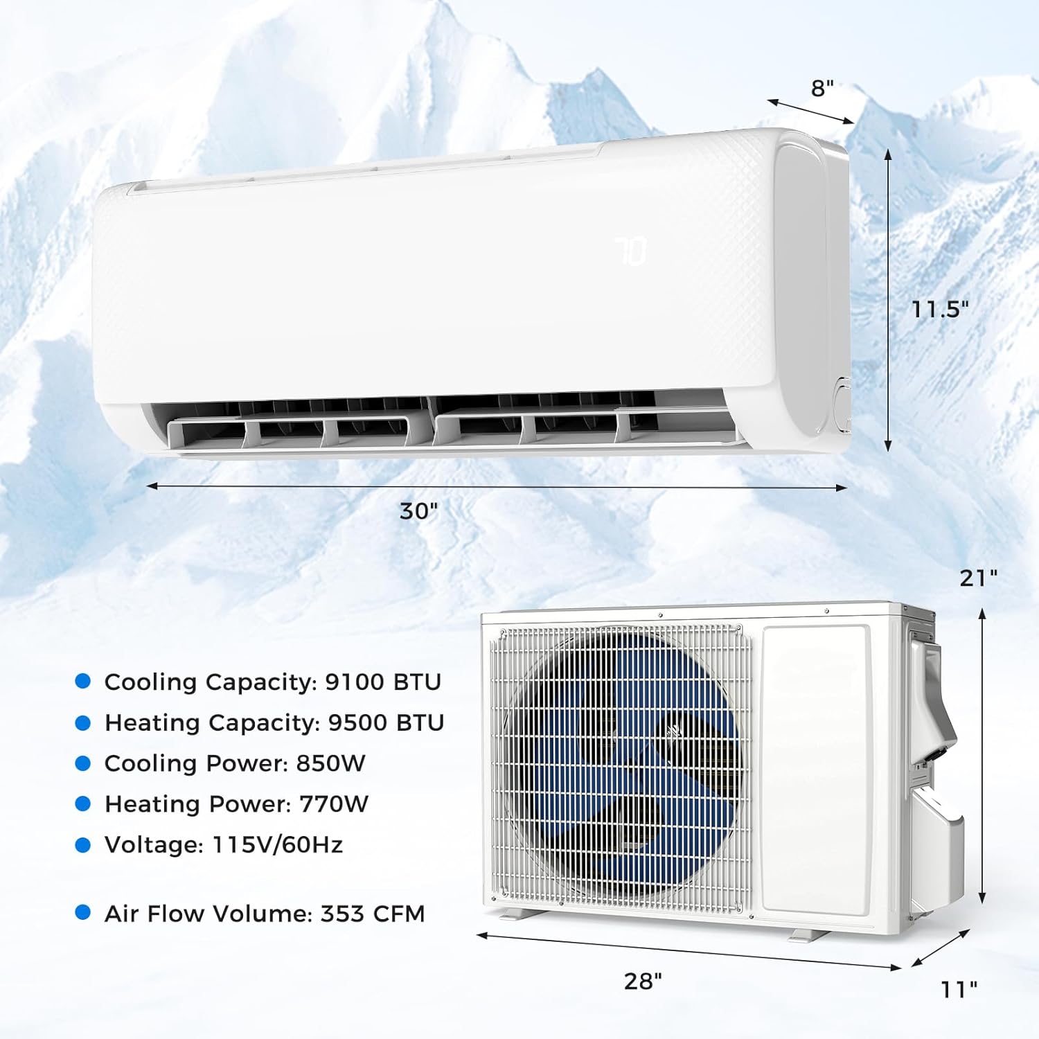 DORTALA 9000 BTU Mini Split Air Conditioner & Heater, 20.5 SEER2 115V Pre-Charged Inverter Heat Pump System with Remote Control, Installation Kit, Wall Mounted Ductless AC Unit, White