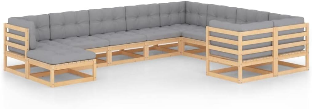 10 Piece Patio Lounge Set with Cushions Solid Wood Pine,Pinewood Patio Lounge Set with Cushions Durable and Charming Patio Furniture Sets, Outdoor Furniture Sets