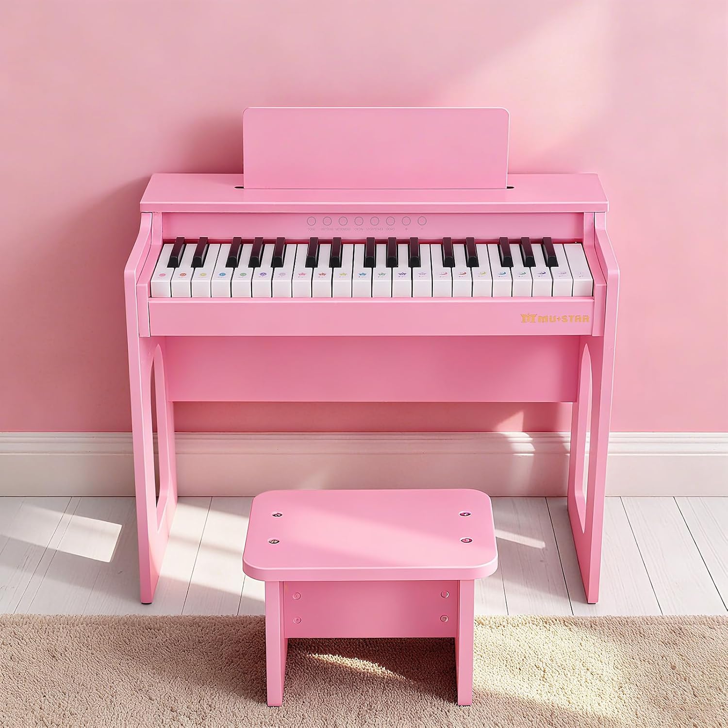 Kids Piano Keyboard, 37 Keys Wooden Digital Piano for Kids with Bench,Song Book, DIY Stickers, Cover, Education Creative Musical Instruments Toy for Boys & Grils Gifts