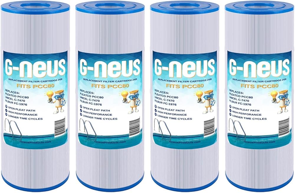 G-NEUS Pool & Spa Filter | Replaces Pentair CCP320, Pleatco PCC80-PAK4, Ultral-A5, Unicel C-7470, Filbur FC-1976 | 80 Sq Ft Coverage (x4) | High Performance Replacement Cartridge, 4 Pack