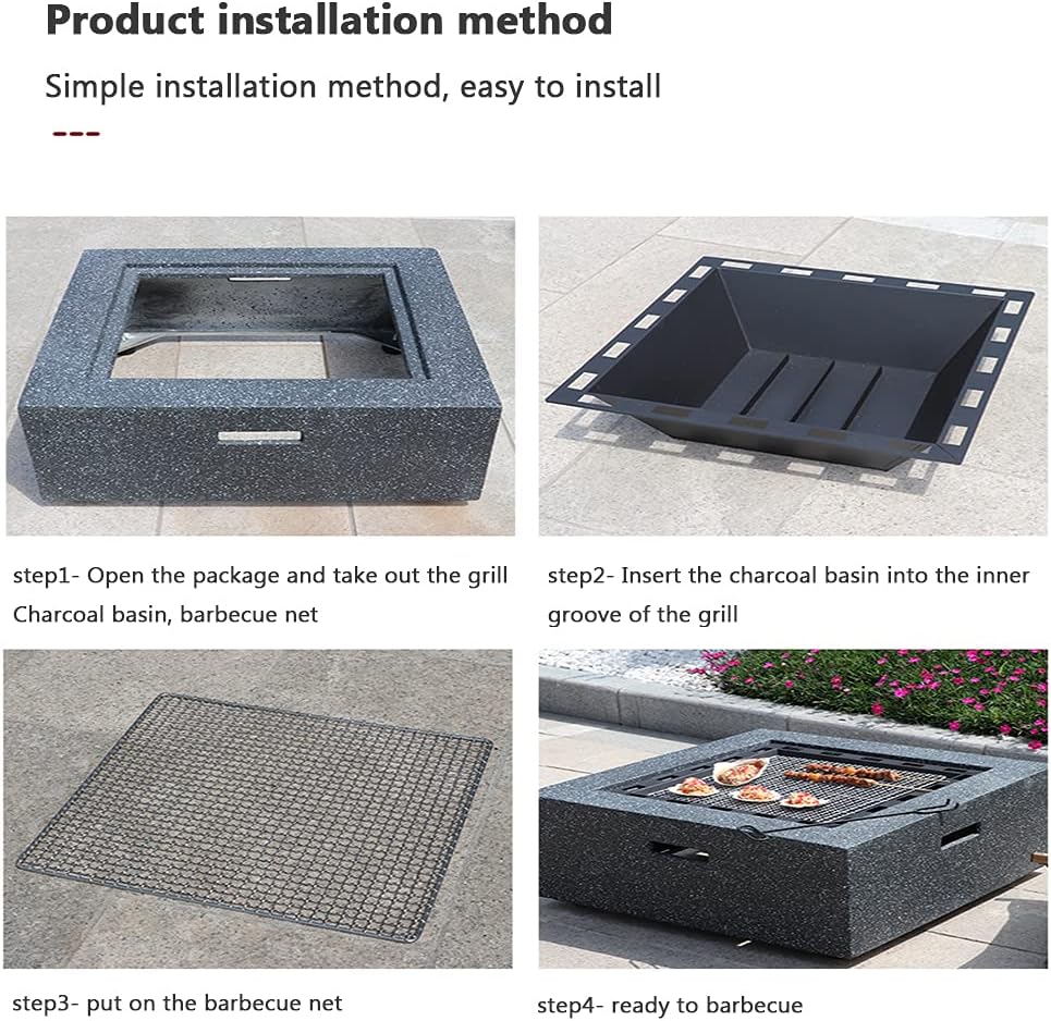 Brazier Grill, Outdoor Bowl Square Charcoal Heating Brazier Square Heating Tea Table Stove Courtyard Hotel Decoration