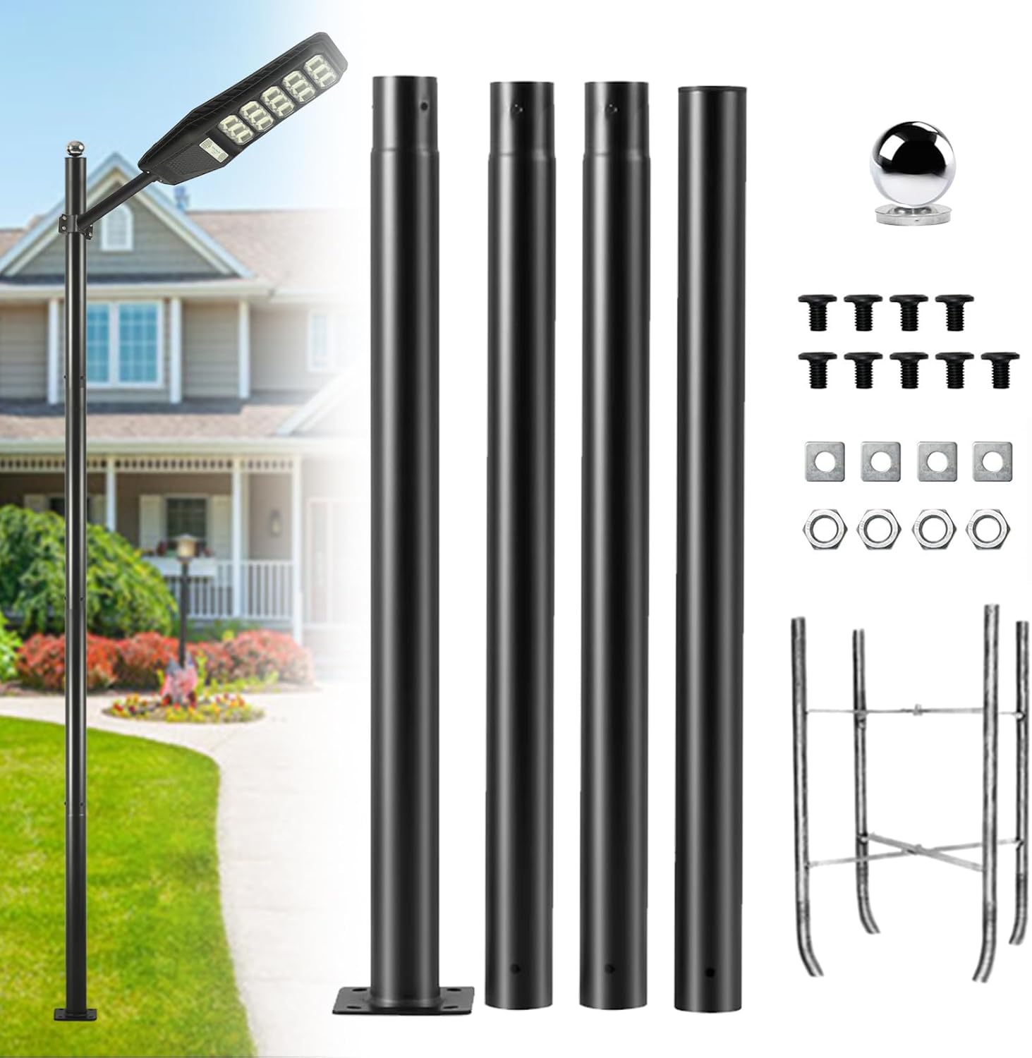 Street Light Pole 13Ft, Street Light Poles for Outdoor Lighting,Solar Pole Accessory for Street, Suitable for Basketball Courts, Residential Areas,Parking Lots, Park 13ft（76）