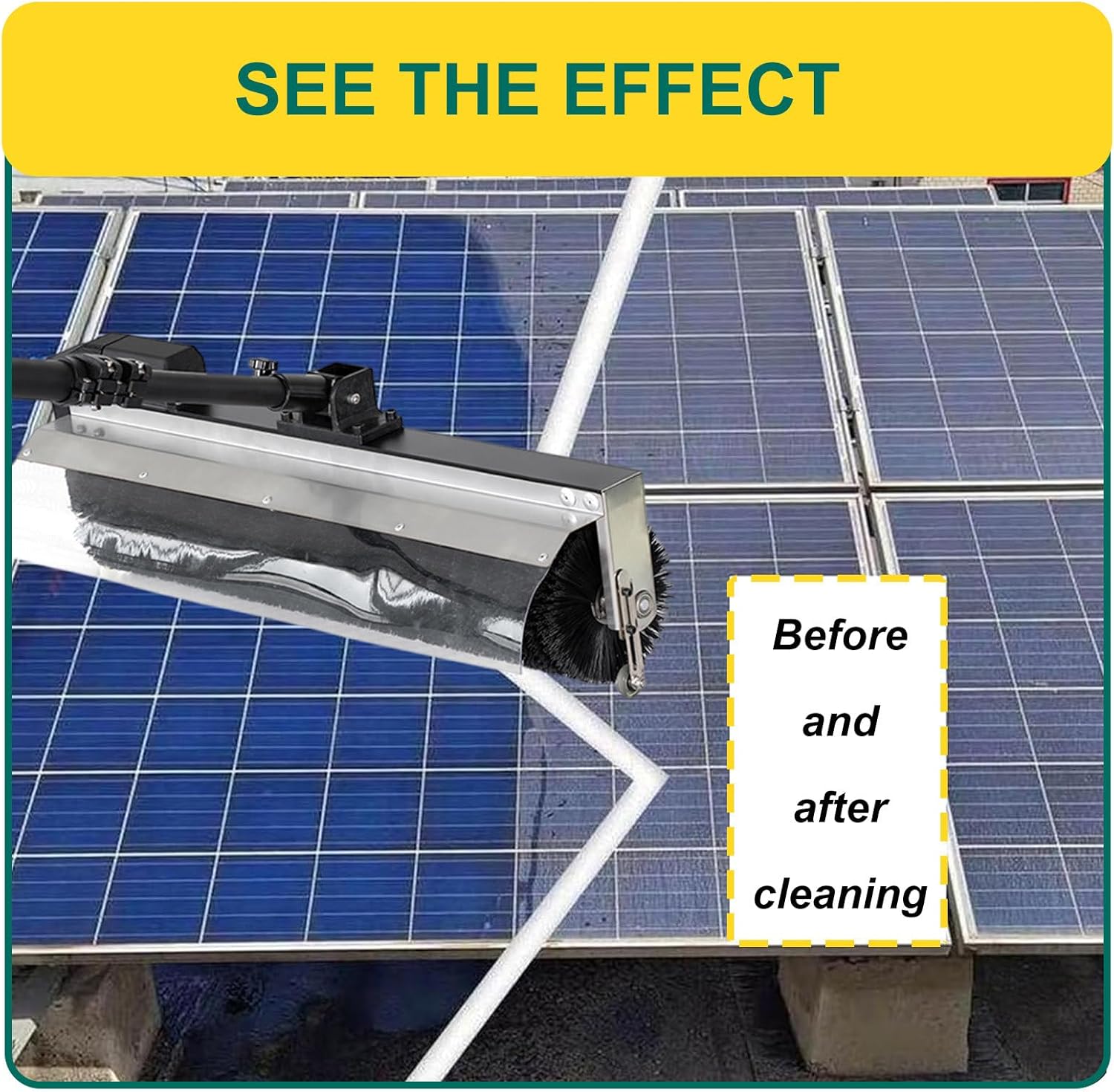 Solar Panel Cleaning Tool,Water Fed Rod Kit,Telescopic Buckle Design, with Hose & Drum Brush Head, for High-Altitude Cleaning Operations,3.5m/11ft