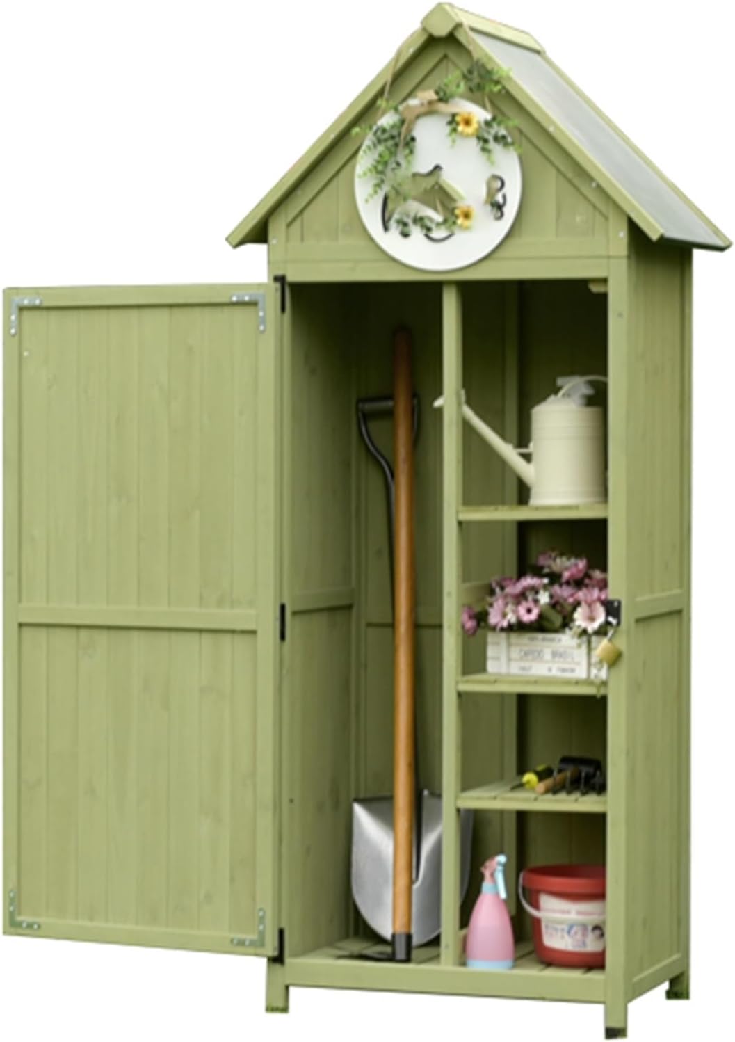 Solid Wood Tool Cabinet Organizer, Outdoor Garden Storage Shed with 3-Tier Shelves, Utility Outside Tool House for Balcony, for Patio, Lawn (One Color Green)