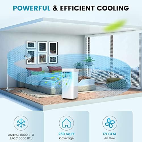 GOFLAME Portable Air Conditioner, 8000 BTU Powerful AC Unit with Remote Control and 4 Casters, 3-in-1 Air Cooler & Dehumidifier & Fan with 24H Timer, Child Lock for Living Room, Bedroom, Office, White
