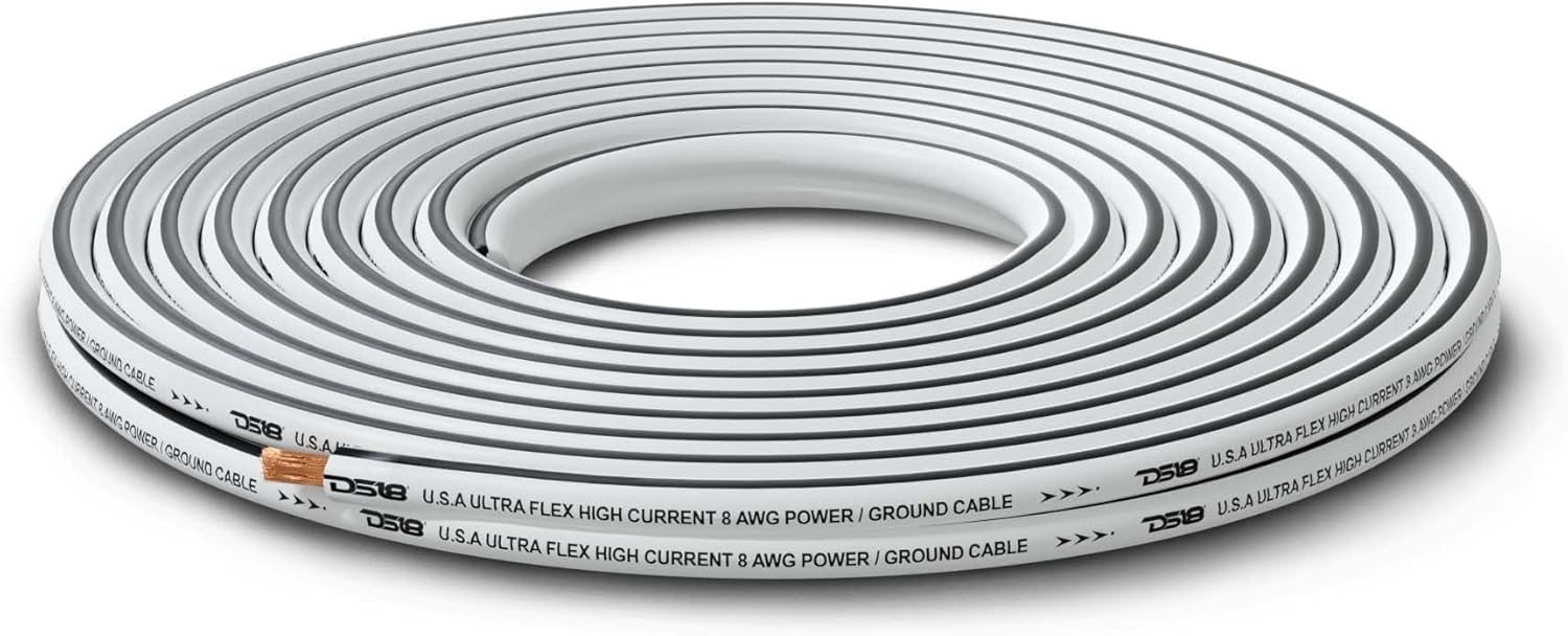 DS18 MOFC8GA100G DS18 MOFC8GA100G Marine Grade 8GA Black & White - Amplifier, TV Home Theater and Car Stereo Power/Ground Wire 100 Feet UltraFlex Cable