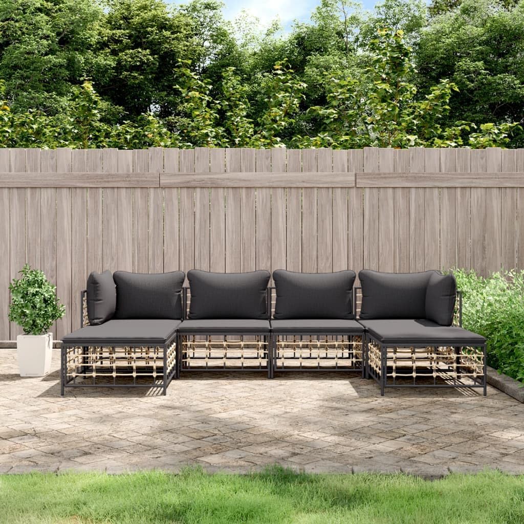 6 Piece Patio Lounge Set with Cushions, Poly Rattan,Stylish Garden Lounge Set: WeatherResistant and Modular for Outdoor Comfort Patio Furniture & Accessories, Outdoor Seating