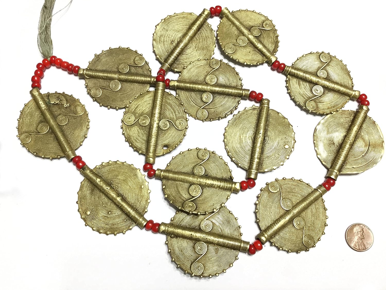 Strand of 13 Baule African Tribe Handmade Brass Trade Beads