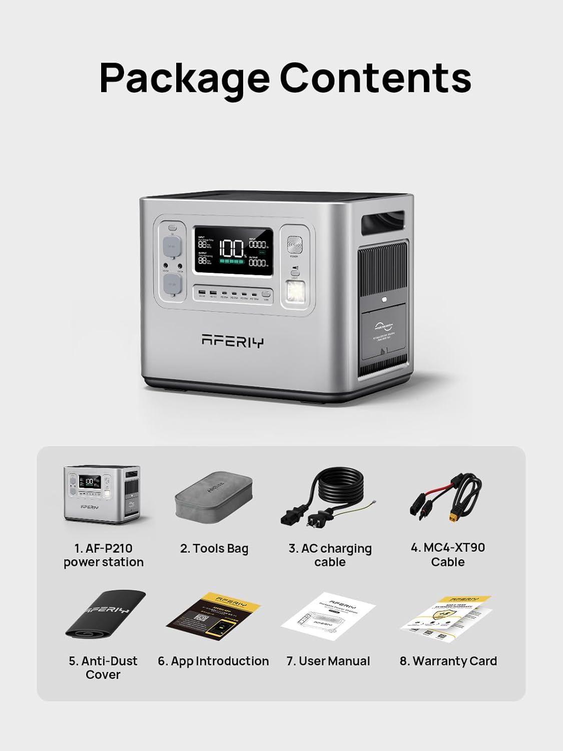 AFERIY P210 Portable Power Station 2400W (4800W Peak),2048Wh LiFePO4 Battery Generator with 1100W AC Charging & 500W Solar Charging,for Home Backup,Outdoor Camping, RVs, Emergencies, Power Outages