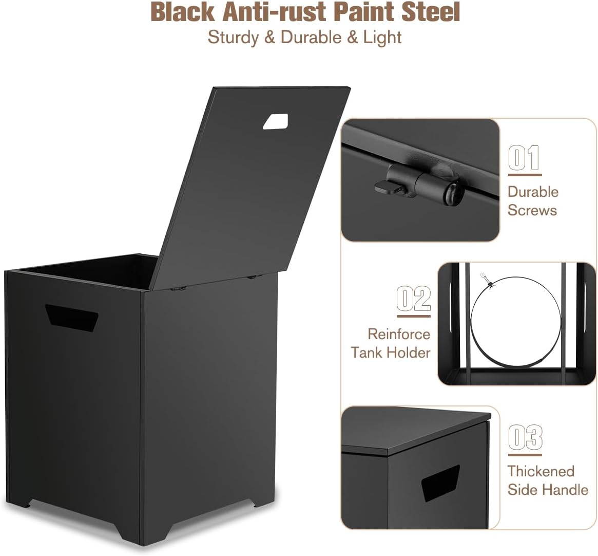 ThermoMate Propane Tank Cover Table, 20 LB Propane Tank Storage Box, Propane Tank Storage Hideaway Table for Fire Pit and Gas Griddle Black