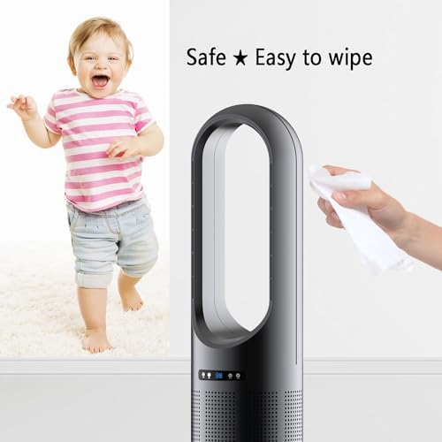Bladeless Tower Fan, Quiet Floor Fan, Air Circulator with Remote, Office Fan, 80cm oscillating Fan, Accelerated air Circulation. Suitable for a Wide Range of scenarios(Silver)