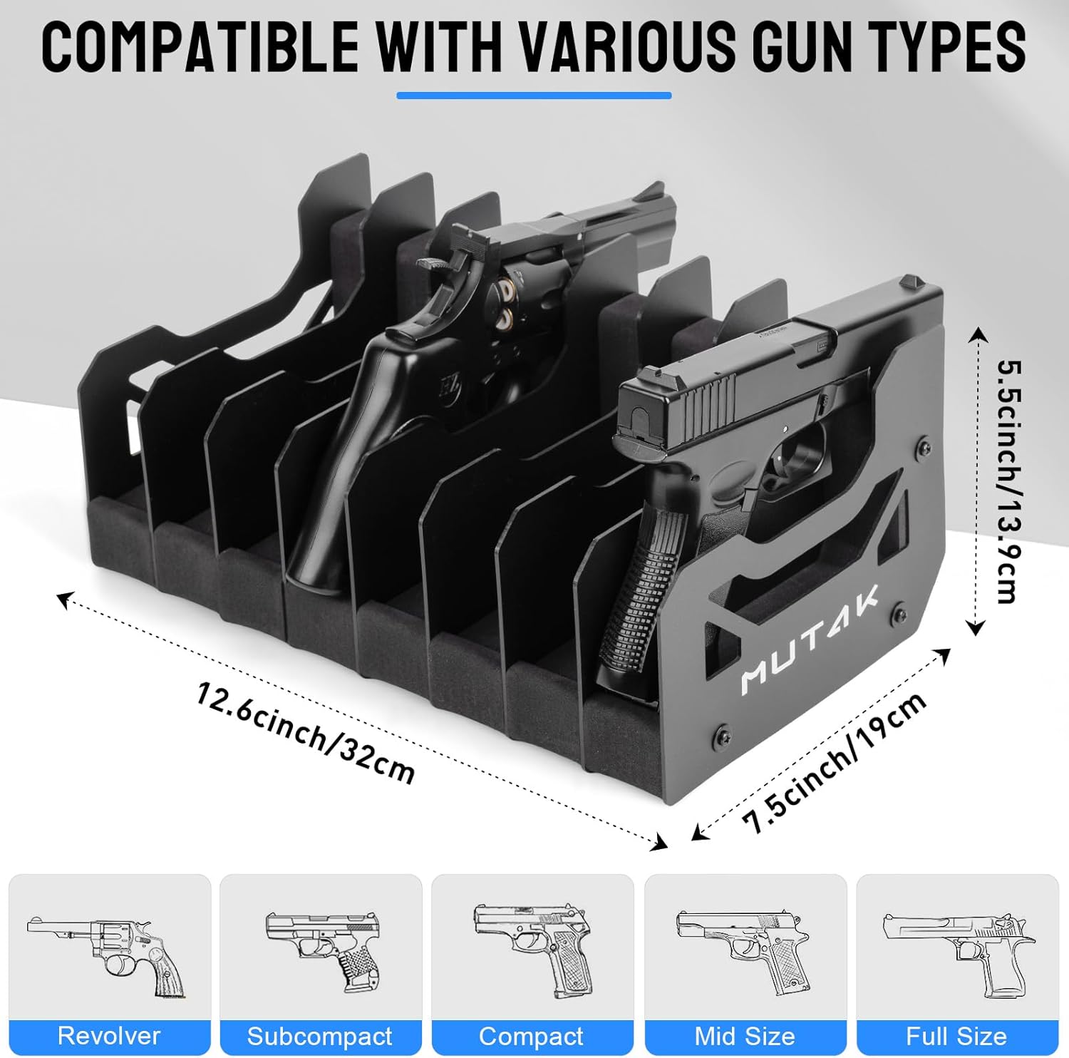 Soft Foam Pistol Rack for Gun Safe, Gun Cabinet, Durable Handgun Stand Organizer Accessories with Gun Slots, Compatible with Size Firearm, Revolver Pistols Holder