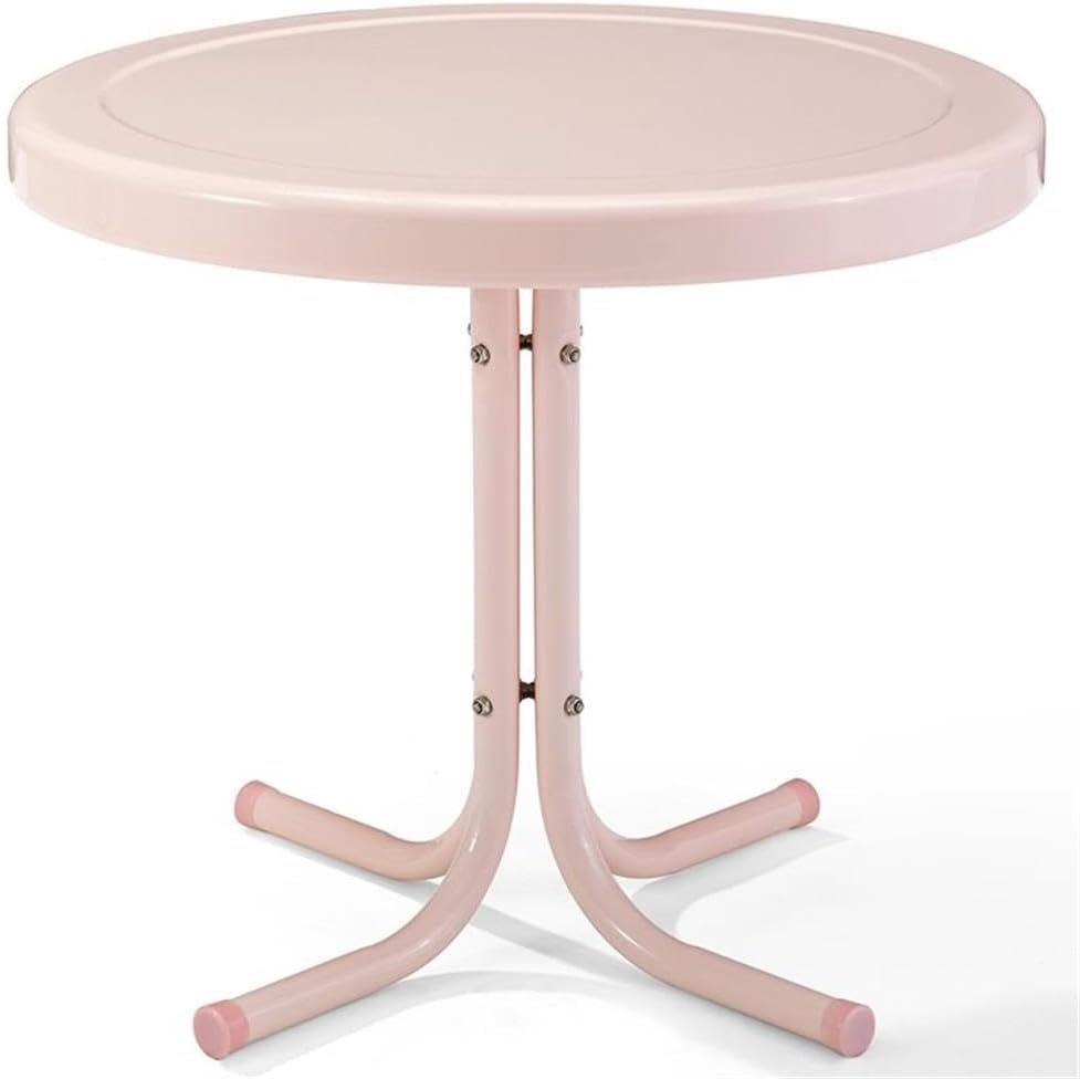 Modern Steel Metal Patio End Table in Pastel Pink