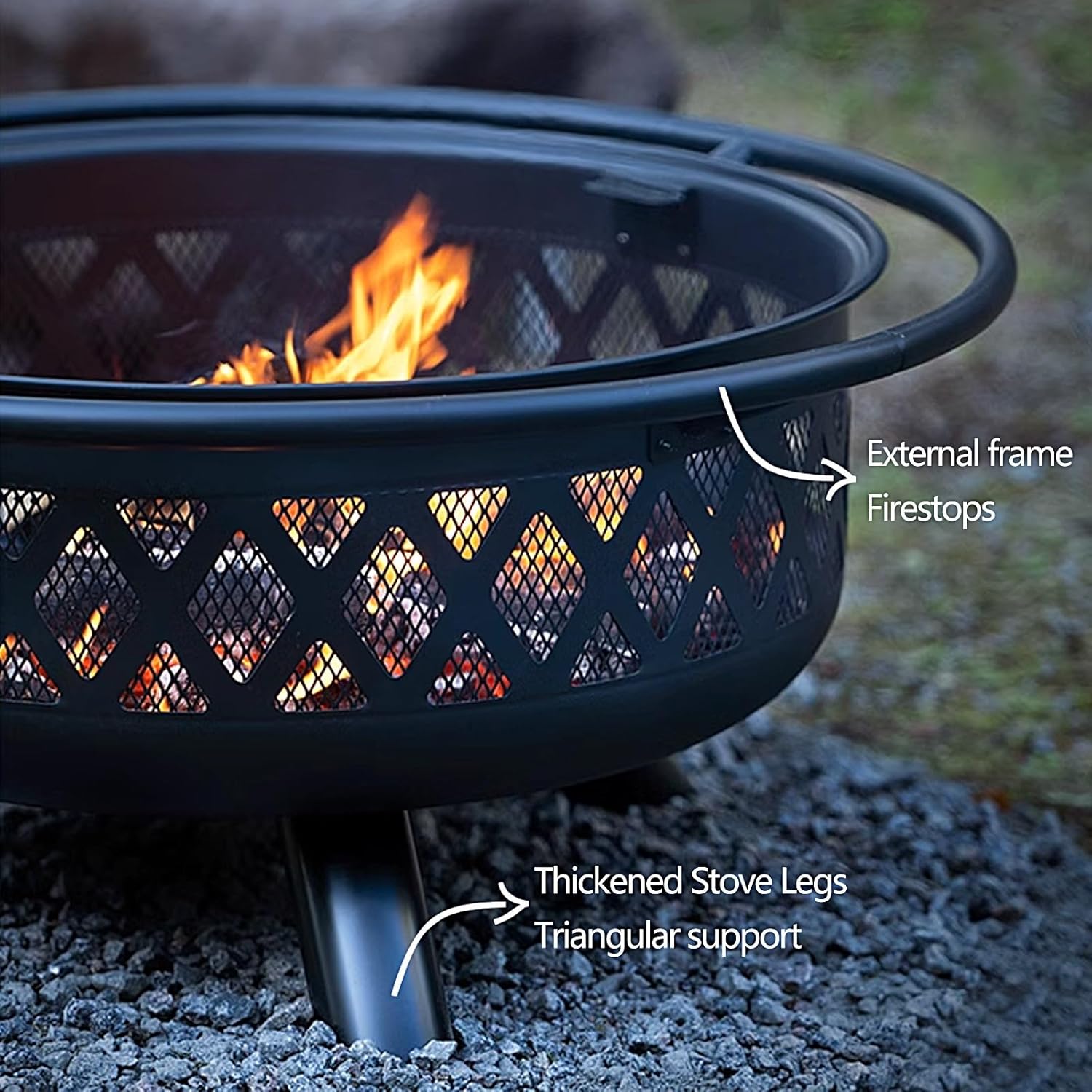 Outdoor Portable Wood Burning Stove, Multifunctional Outdoor Fire Pit, with Mesh Cover Grill Net and Rim Large Capacity for Tent Camping Cookout