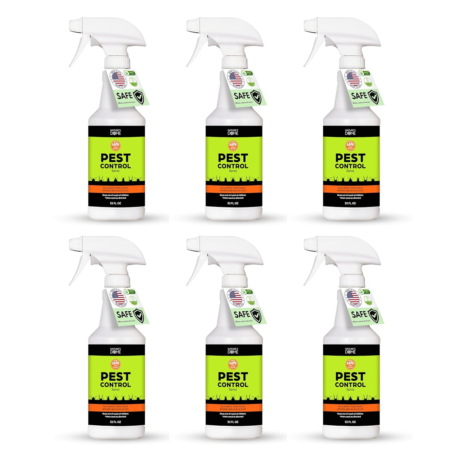 6X Nature's Dome Eco-Friendly Indoor Bug Spray – 32 oz Each – Natural Essential Oils for Ant, Roach, Spider, Flea & Insect Control – Child & Pet Safe, Fast-Acting for Indoor/Outdoor Use