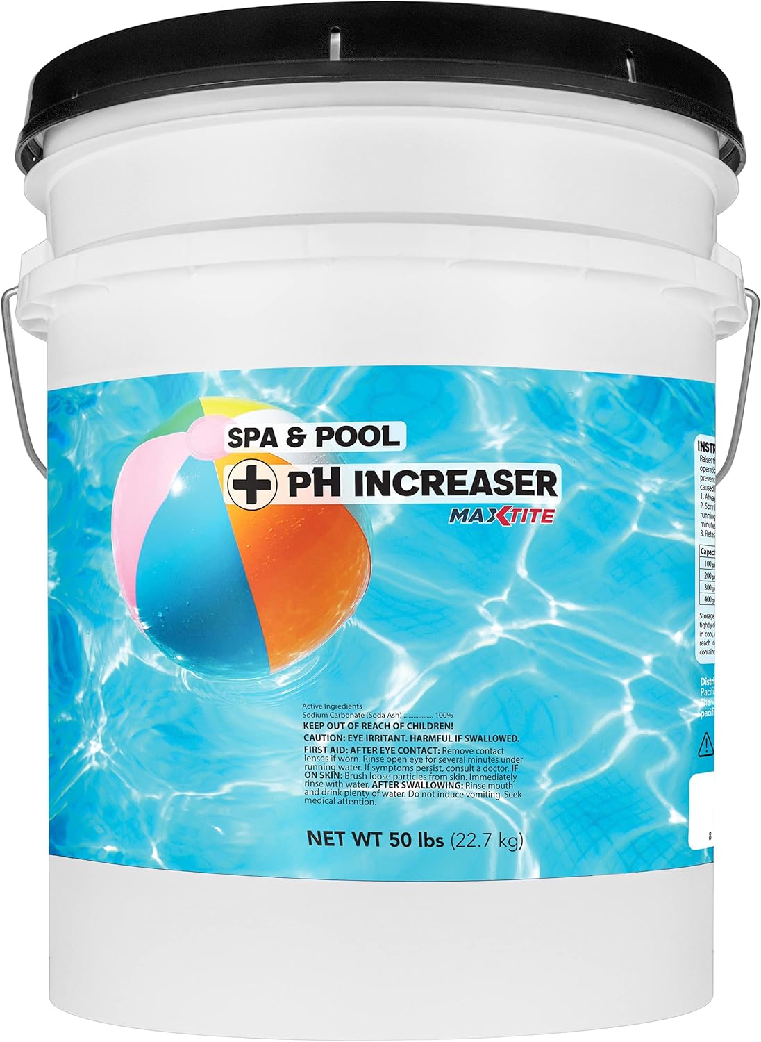 MaxTite Pool & Spa pH Increaser (45 lbs) - 100% Pure Sodium Carbonate - Convenient Pail with Easy-Open Lid