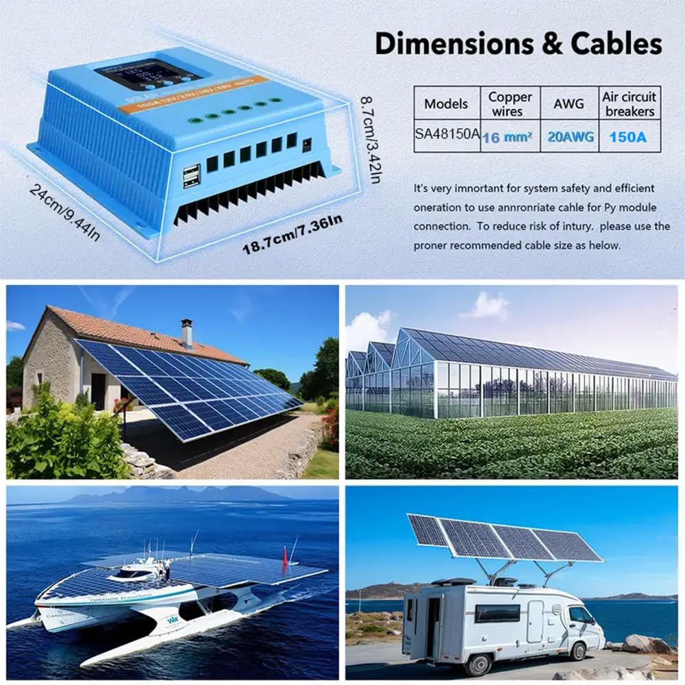 150A MPPT Solar Charge Controller,12V/24V/36V/48V/96V Auto,Max Input 150V LCD Display Regulator Intelligent Regulator Charge Controller
