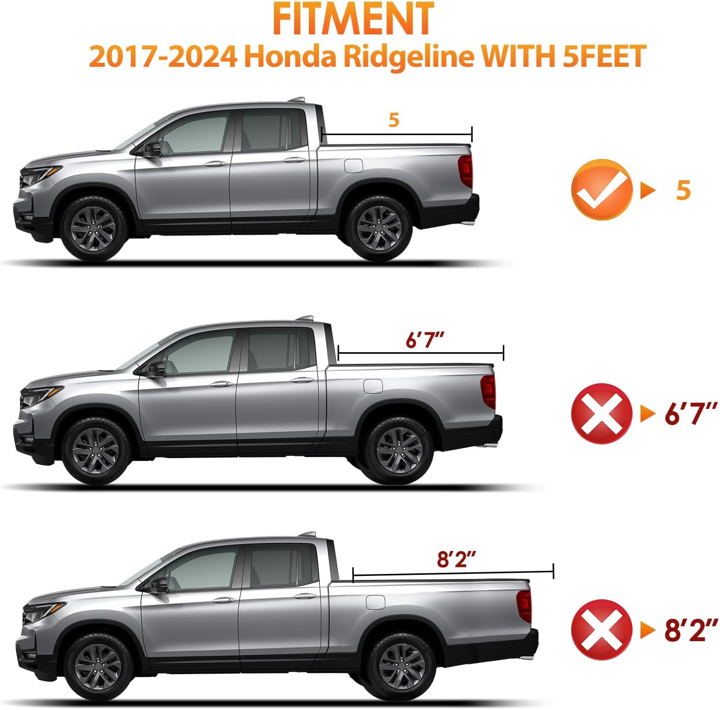 Nilight Soft Tri-fold Truck Bed Tonneau Cover Compatible with Honda Ridgeline 2017 2018 2019 2020 2021 2022 2023 2024 2025-5ft