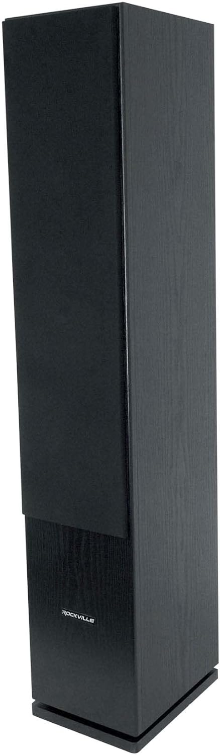 Rockville RockTower 64B Passive Tower Speaker, 4 Ohm, Black, High-Fidelity Sound, Detachable Grille, 3-Way, 6.5