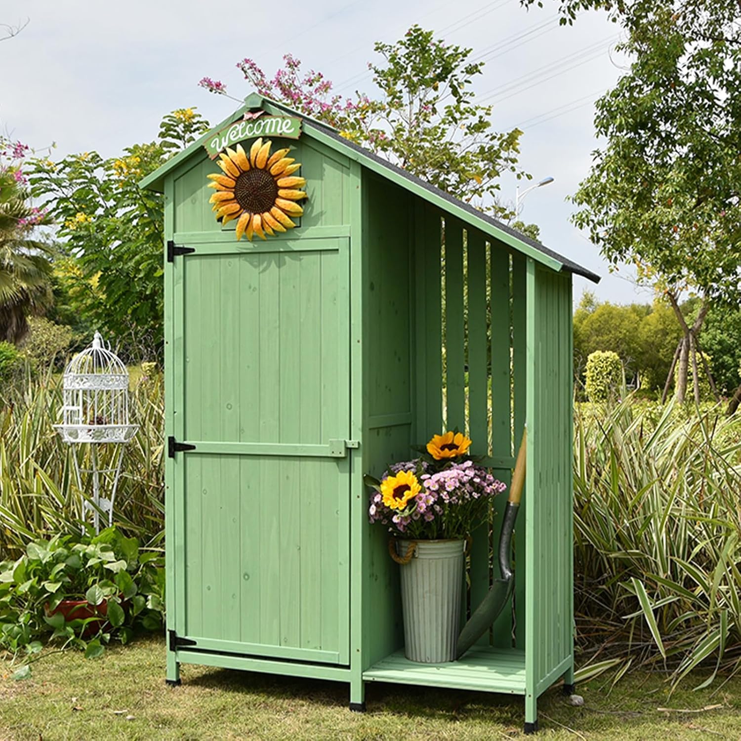 Garden Tool Storage Cabinet, Multi-Purpose Outdoor Storage Cabinet Waterproof, Outdoor Storage Cabinet for Garbage Cans, Lawnmower, Garden Accessories (One Color Green)