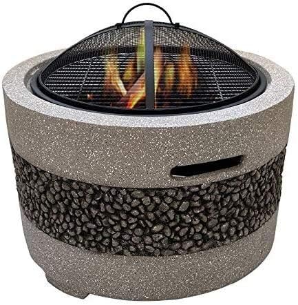 Fire Pits Outdoor Wood Burning Fire Pit Tables for Outside Patio, Fire Pit Bowl, with Heat-Resistant Coating, BBQ Net, for Outdoor Camping Patio with Cover BBQ Cooking for Outside Camping Backyar