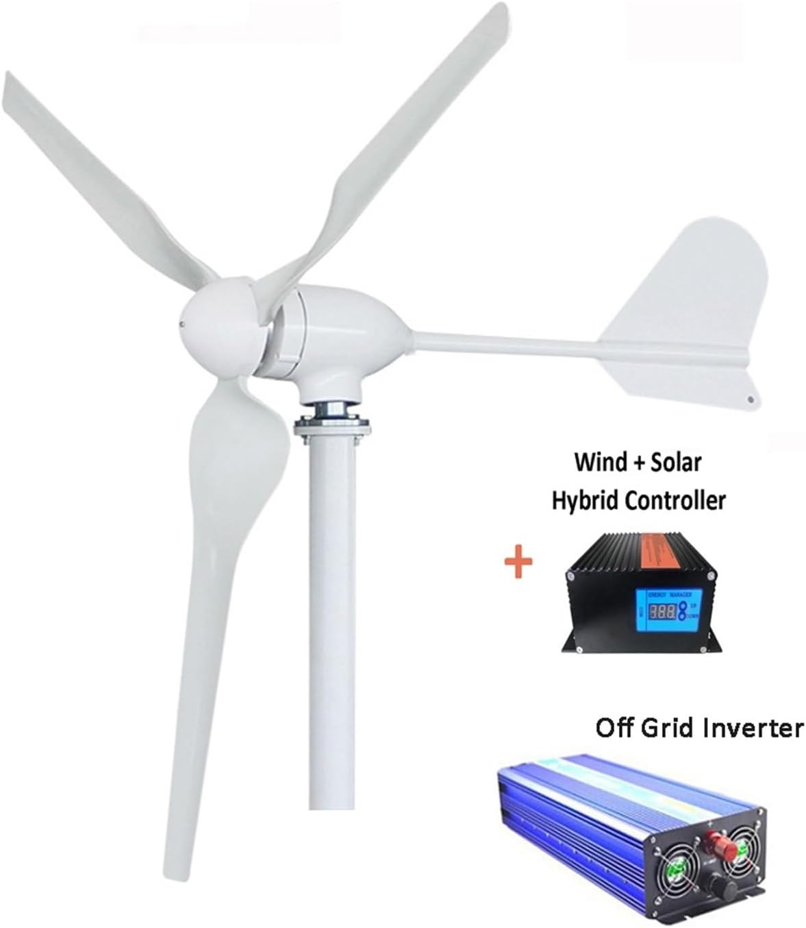 2KW Wind Turbine Generator Home 2000W 12V 24V 48V Horizontal Windmill Wind Turbine Generator with MPPT Controller Inverter Low Starting Speed for Home(Off Grid System,24V_2000W)