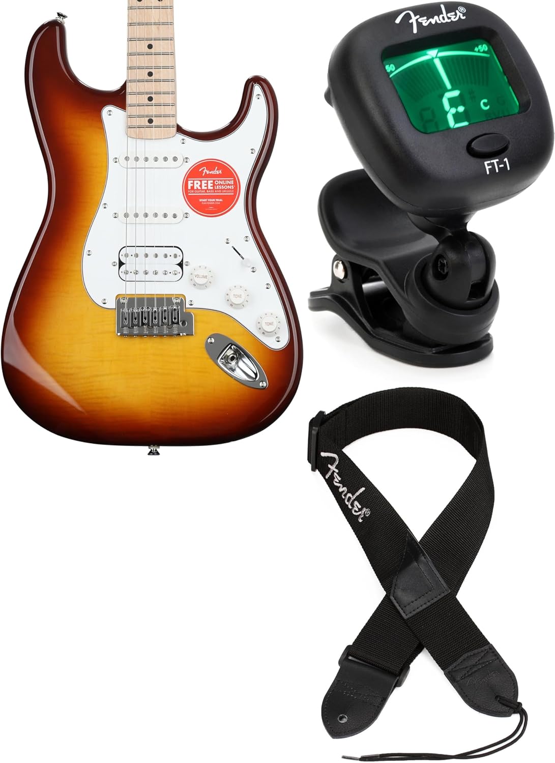 Fender Squier Affinity Series Stratocaster FMT HSS Electric Guitar – Sienna Sunburst Finish, Maple Fingerboard, Includes Tuner, Strap, Humbucker Pickup, Beginner-Friendly