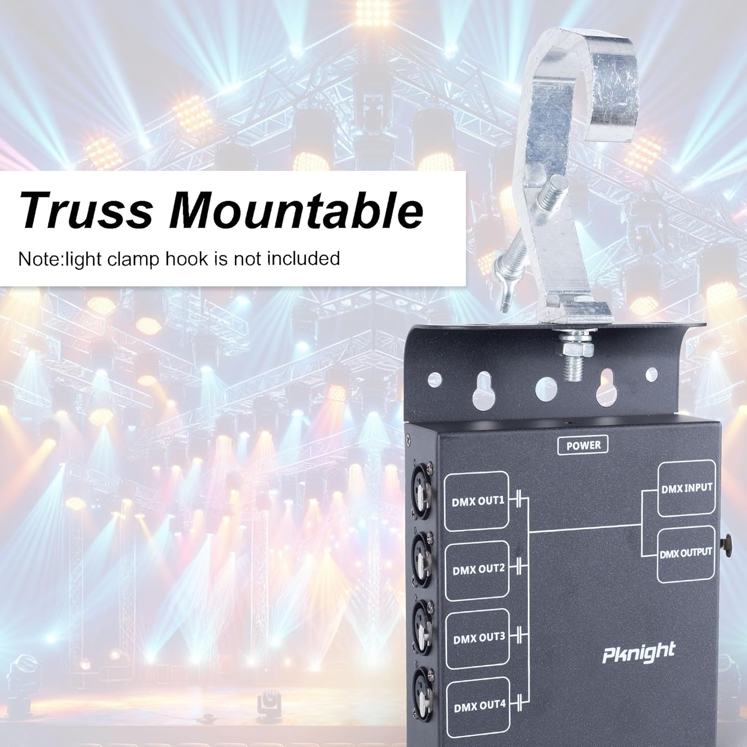 Pknight 4-Channel DMX Signal Splitter with Optical Isolation and PowerCON Linking Signal Amplifier Distributor for Stage Lighting (4 CH DMX Splitter)