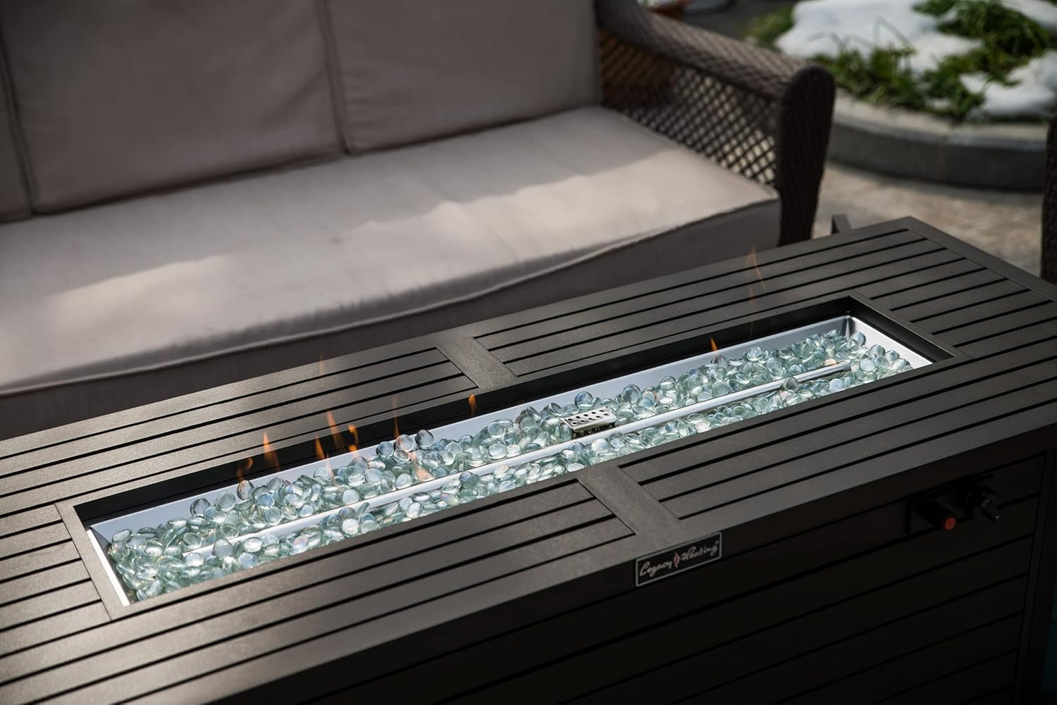 57in Outdoor Gas Propane Fire Pit Table, 50,000 Btu Rectangle Fireplace Dining Table with Lid Fire Glass, Etl Certified for Backyard, Deck, Patio – Mocha (Dark Brown)