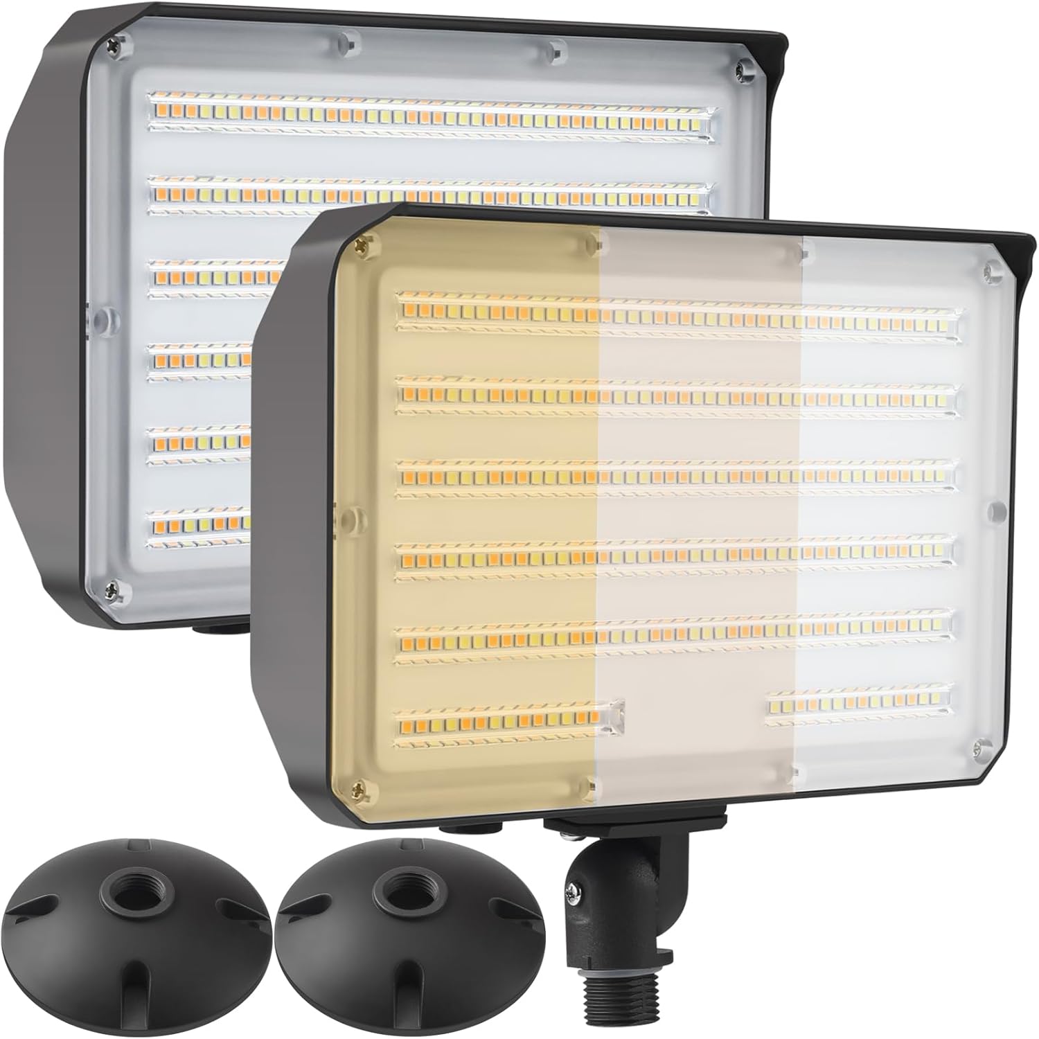 2PACK Outdoor 100W LED Flood Light with Knuckle & Plate, Dusk to Dawn 3000K/4000K/5000K 14000LM Commercial LED Floodlight Fixture, ETL Security Lighting for Landscape, Parking Lot, Yard