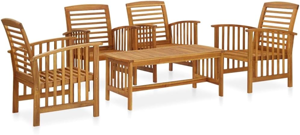 5 Piece Patio Lounge Set Solid Acacia Wood,Vintage Acacia Wood Garden Lounge Set with Coffee Table for Patio and Outdoor Living Patio Furniture Sets, Outdoor Furniture Sets