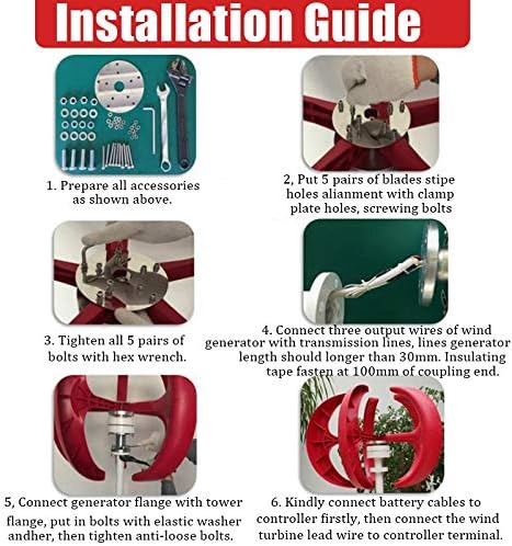 Efficient 12000W Vertical Wind Turbine, 12V 24V 48V with Free Charging Controller Low Noise for Garden Home