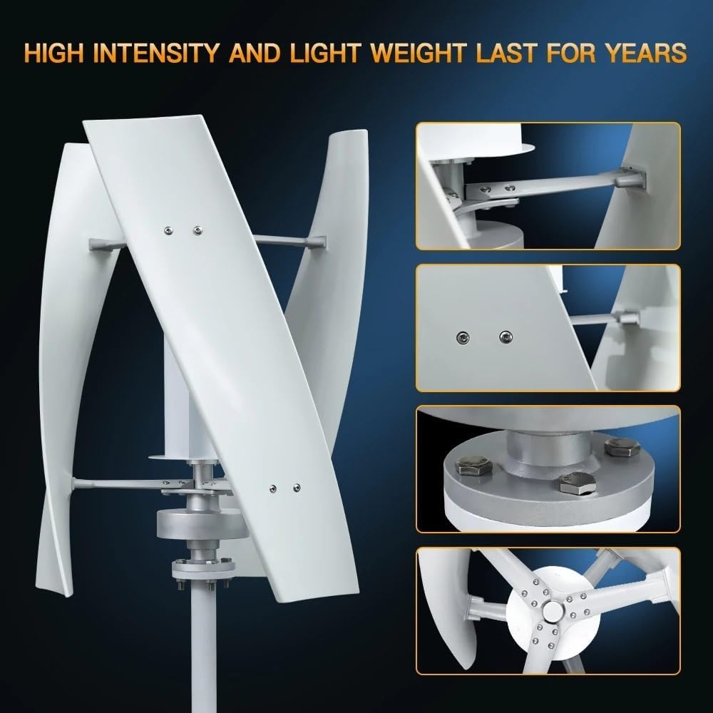 3KW 5KW Vertical Axis Wind Turbine Household Wind Turbine Generator Kit Low Speed Low Noise with 3 Blades Low Starting Speed for Home(5KW Hybrid Control,12V)