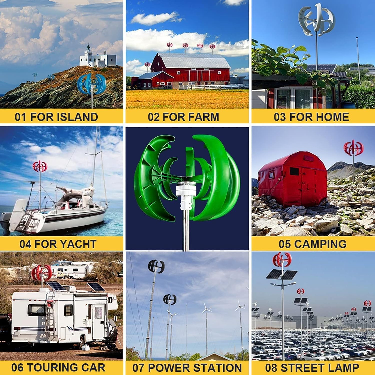 CAJUCA 8000W 5 Blades Wind Turbine Kit Vertical Axis Wind Turbine with Charge Controller Low Noise for Street Lamp Household