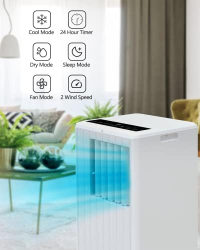 8,000 BTU Portable Air Conditioner, 3 in-1 Free Standing Cooling Portable AC Unit with Remote Control Cool/Dry/Fan Mode, Cools Up to 350 Sq.Ft with Sleep Mode, 2 Fan Speed for Home