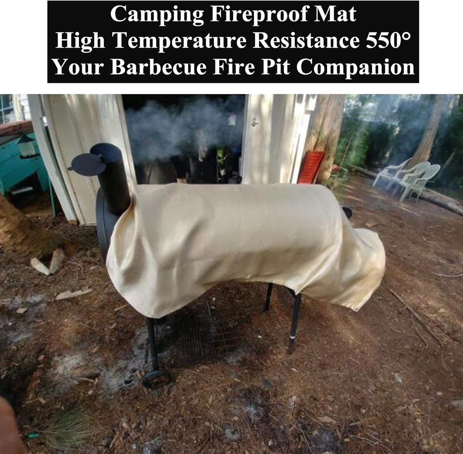 Fire Pit Mat, Patio Fire Pit BBQ Pad, Glass Fiber Deck Protector Mat, Outdoor Picnic Mat, for Chiminea/Solo Bonfire/Grill/Stove,59 * 59inch